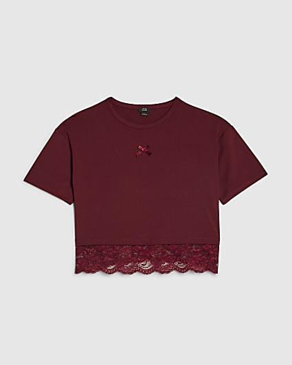 Girls Brown Lace Trim T-Shirt