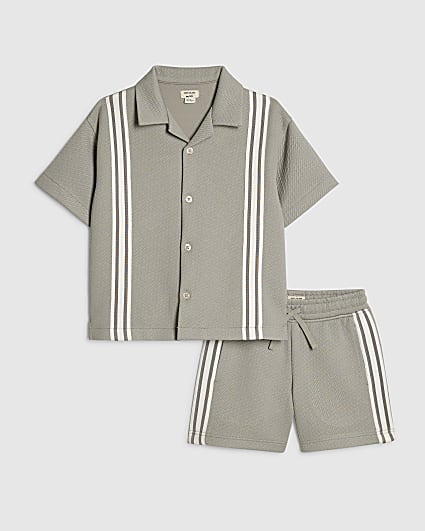 Mini Boys Green Boxy Stripe Smart Shirt Set