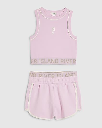 Girls Pink RI Waistband Tank and Shorts Set
