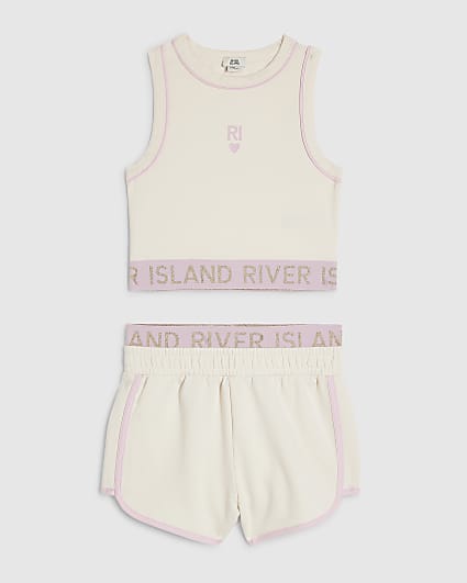 Girls Cream RI Waistband Tank and Shorts Set