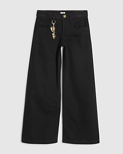 Girls Black Wide Leg Jeans