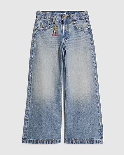 Girls Blue Wide Leg Cherry Charm Jeans