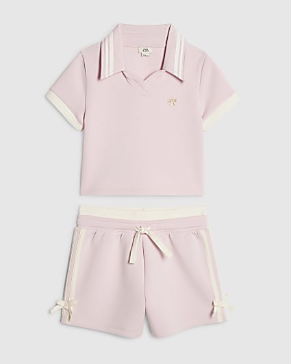 Girls Pink Polo Shirt And Shorts Set