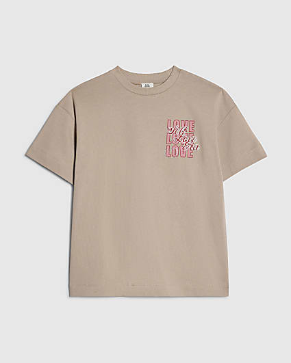 Girls Beige Love Love Love T-shirt