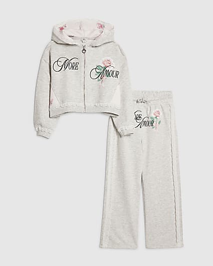 Girls Grey More Amour Tracksuit Set