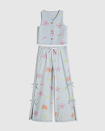 Girls Denim Embroidered Waistcoat Set