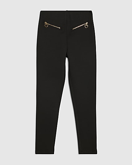 Girls Black Zip Ponte Leggings