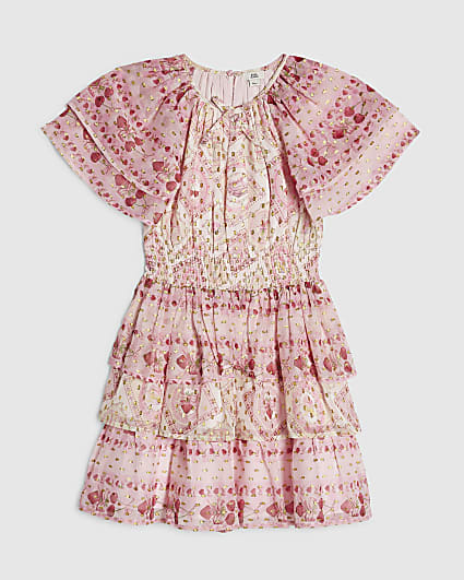 Girls Pink Cherry Lace Chiffon Dress