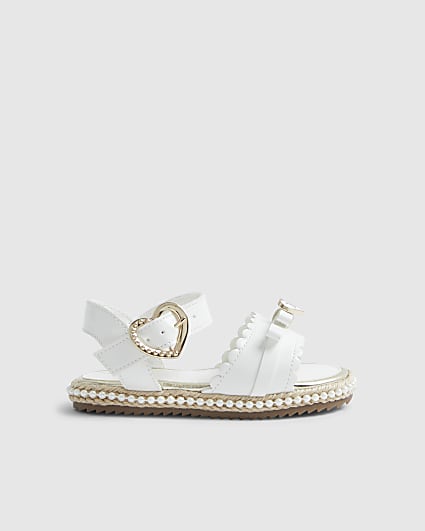 Mini Girls White Double Bow Sandals