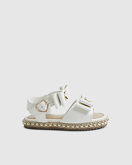 Mini Girls White Double Bow Sandals