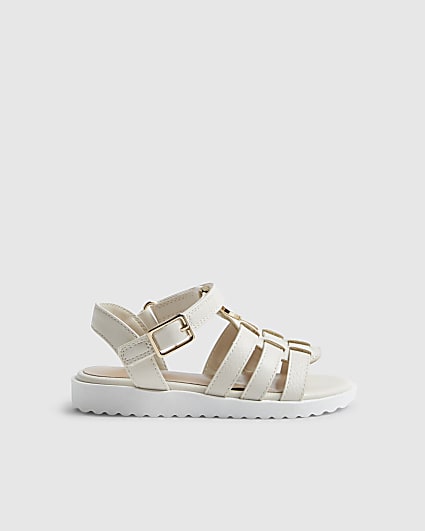 Mini Girls White Heart Caged Sandals