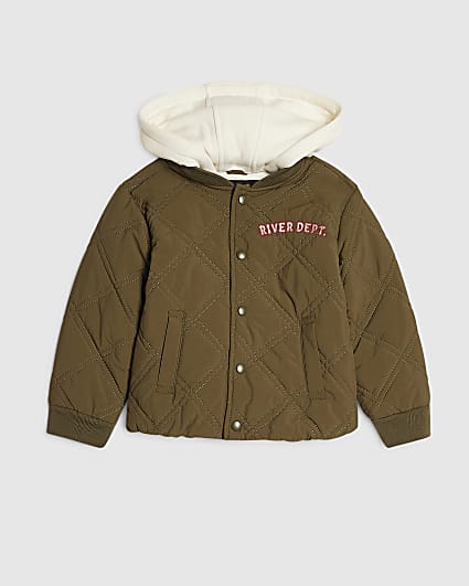 Mini Boys Khaki River Quilted Bomber Jacket