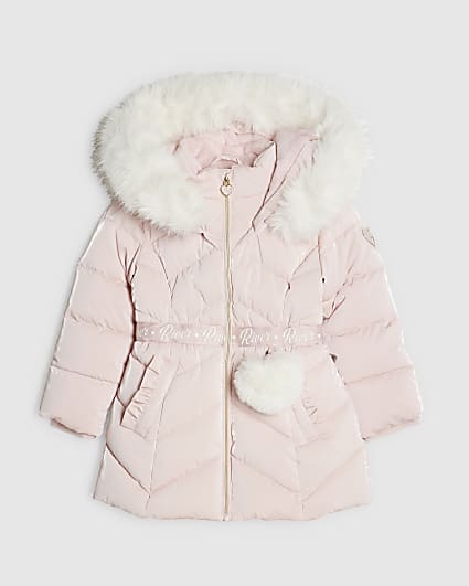 Mini Girls Pink Padded High Shine Coat