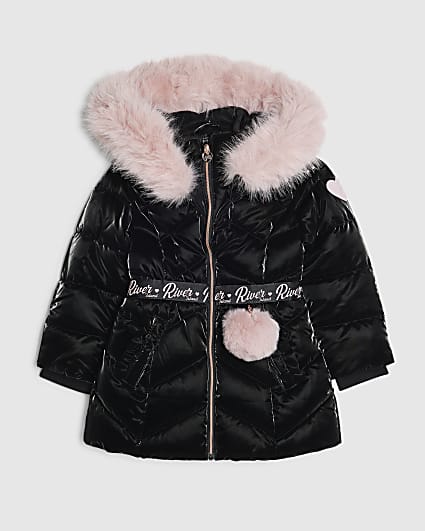Mini Girls Black Padded Hi Shine Coat