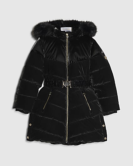 Girls Black Longline Padded Coat