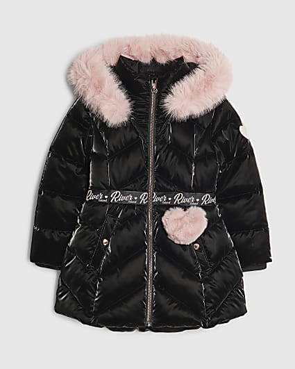 Girls Black High Shine Padded Coat