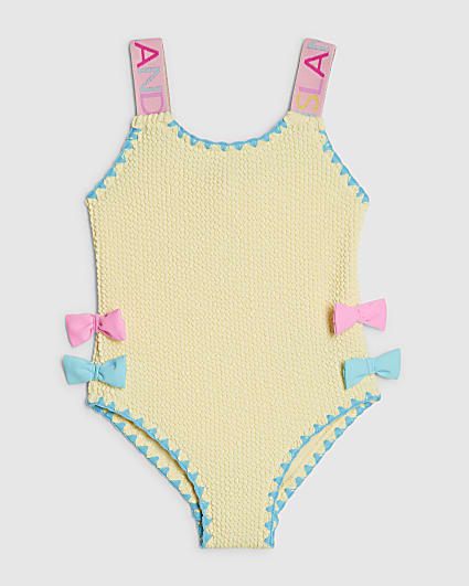 Mini Girls Yellow Textured Bow Swimsuit
