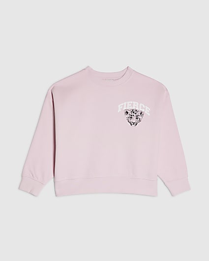 Girls Pink Fierce Vibes Cheetah Sweatshirt