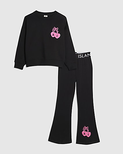 Girls Black RI Cherry Bow Sweatshirt Set