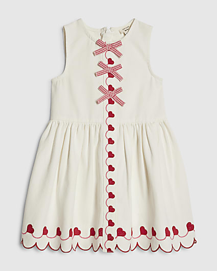 Mini Girls White Heart Embroidered Dress