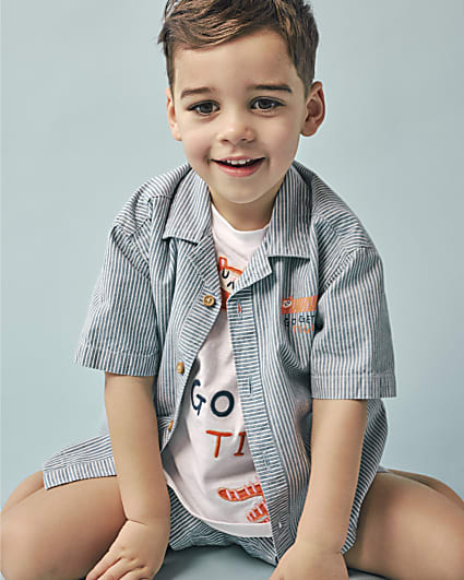 Mini Boys Blue Stripe Shirt Set