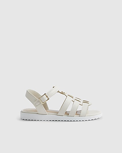 Girls White Heart Caged Sandals