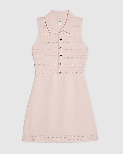 Girls Pink Hotfix Knitted Dress