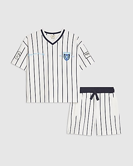 Mini Boys White Oversized Stripe T-Shirt Set