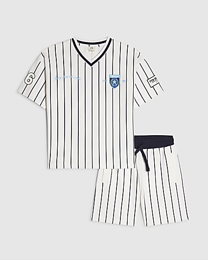 Boys White Oversized Stripe T-Shirt Set