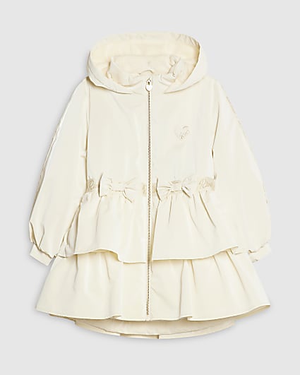 Girls Cream Frill Bow Rainmac