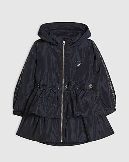 Girls Navy Frill Bow Raincoat