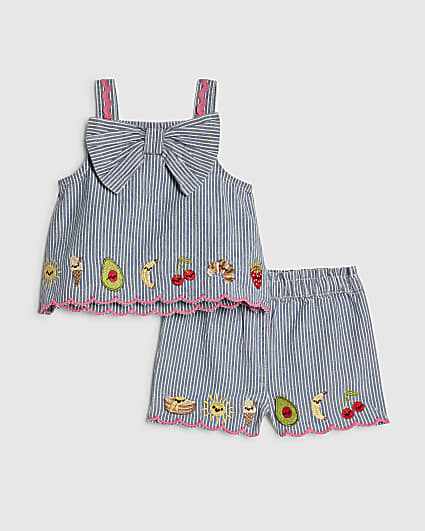 Baby Girls Blue Stripe Bow Cami set