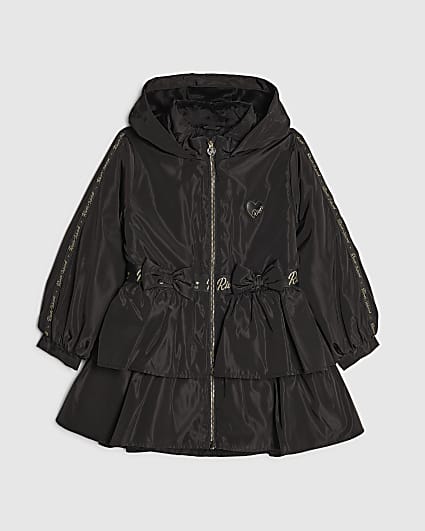 Girls Black Frill Bow Raincoat