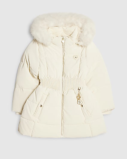 Girls Cream Hooded Padded Coat