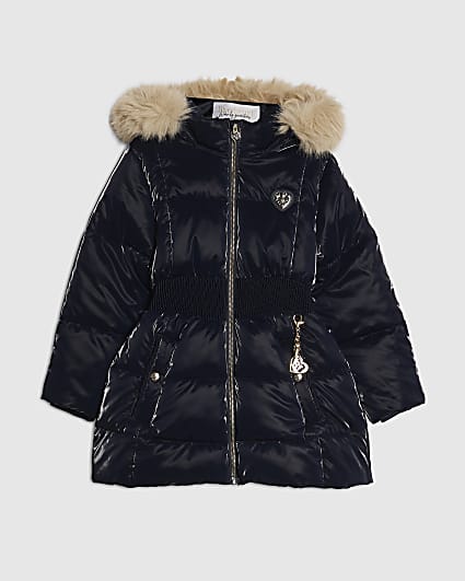 Girls Navy Shine Padded Coat