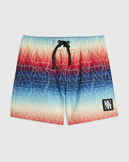 Mini Boys Blue Ombre Monogram Swim Shorts