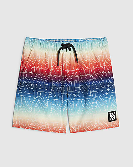Boys Blue Ombre Monogram Swim Shorts