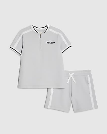 Mini Boys Blue Slim Fit Baseball Polo Set