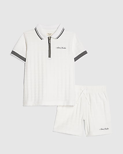 Mini Boys White Polo Shirt And Shorts Set