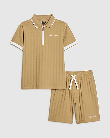 Boys Brown Polo Shirt And Shorts Set