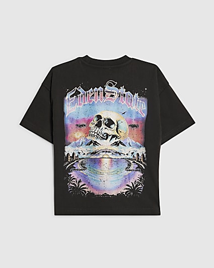 Boys Black Oversized Skull Wash T-Shirt