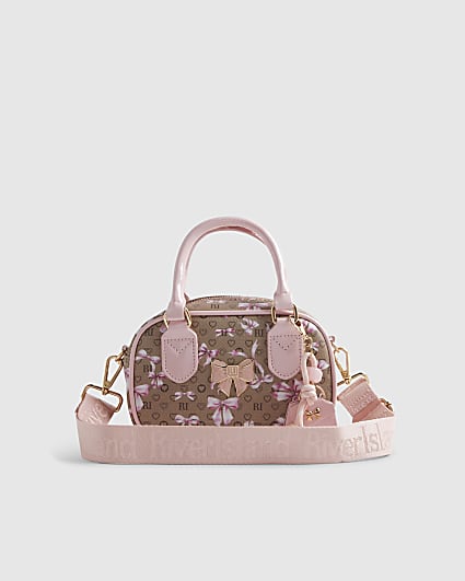 Girls Brown Monogram Bow Charm Bag