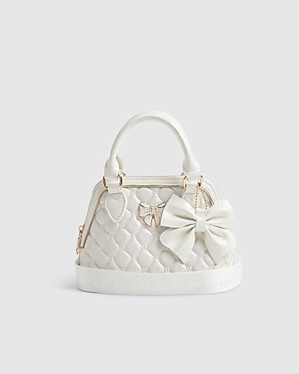 Girls Cream Quilted Bow Cross Body Bag