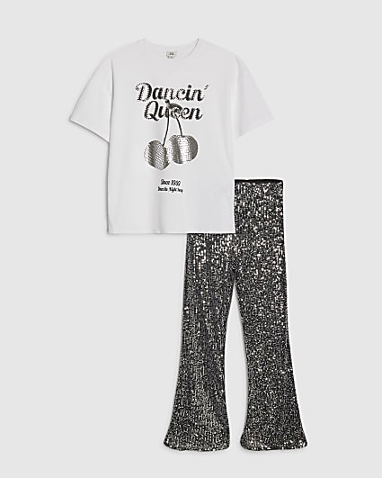 Girls White Dancing Queen T-Shirt Set