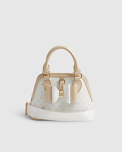 Girls White Monogram Cross Body Bag