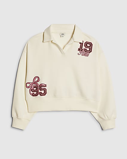Girls White 1995 Bow Polo Sweatshirt