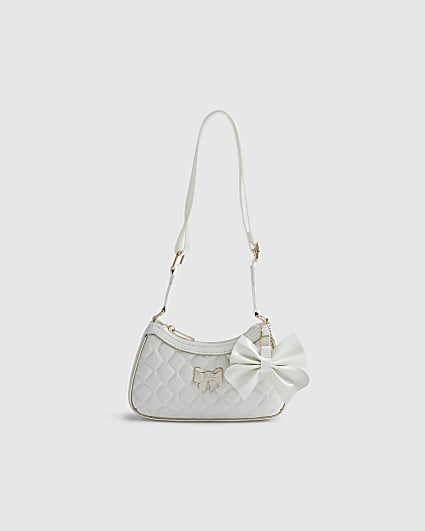 Girls Cream Quilted Bow Shoulder Bag