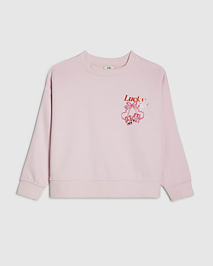 Girls Pink Lucky Girl Dice Sweatshirt