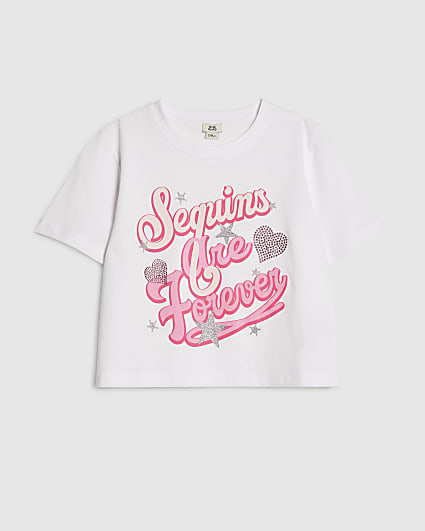 Girls White Sequins Are Forever Crop Top