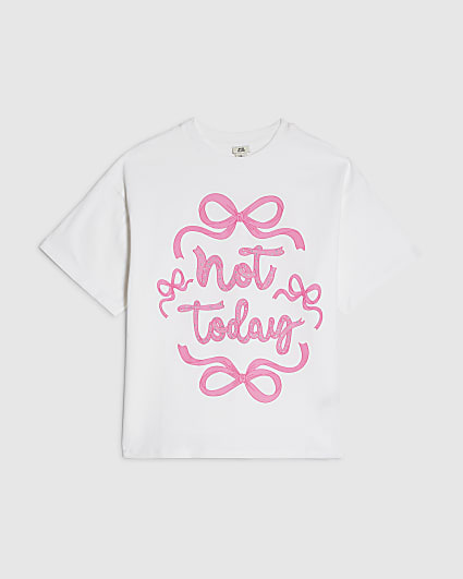 Girls White Not Today Bow T-Shirt